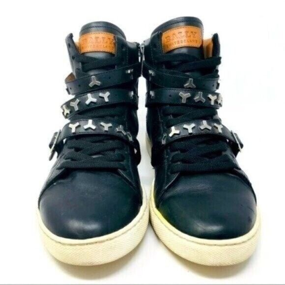 Bally Helena woman Hightop sneaker US 8.5 BoxÑ embellished black leather laceup - Picture 3 of 8